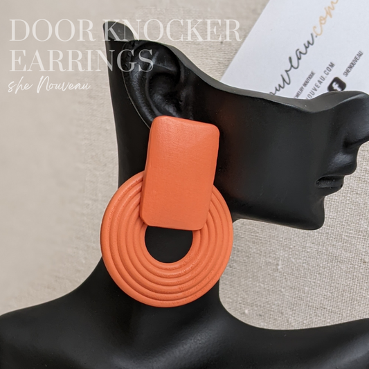 cognac wood door knocker earrings