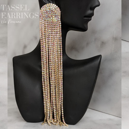 gold long tassel earrings