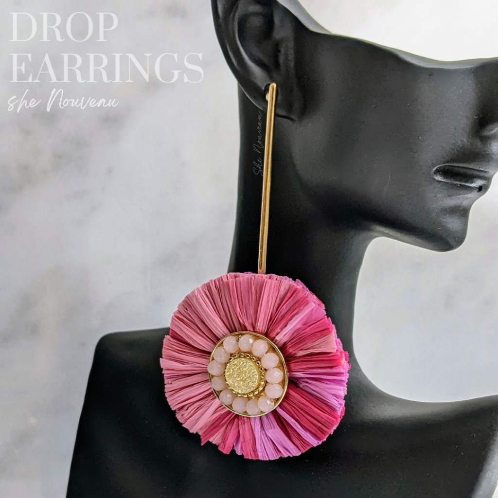 drop raffia pink earrings