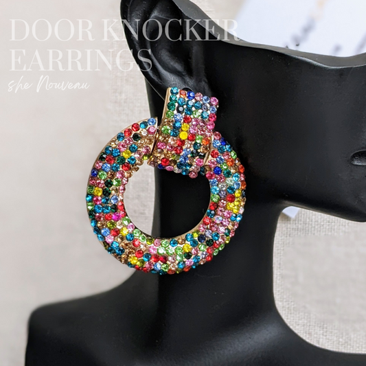 multi colored door knocker earrings